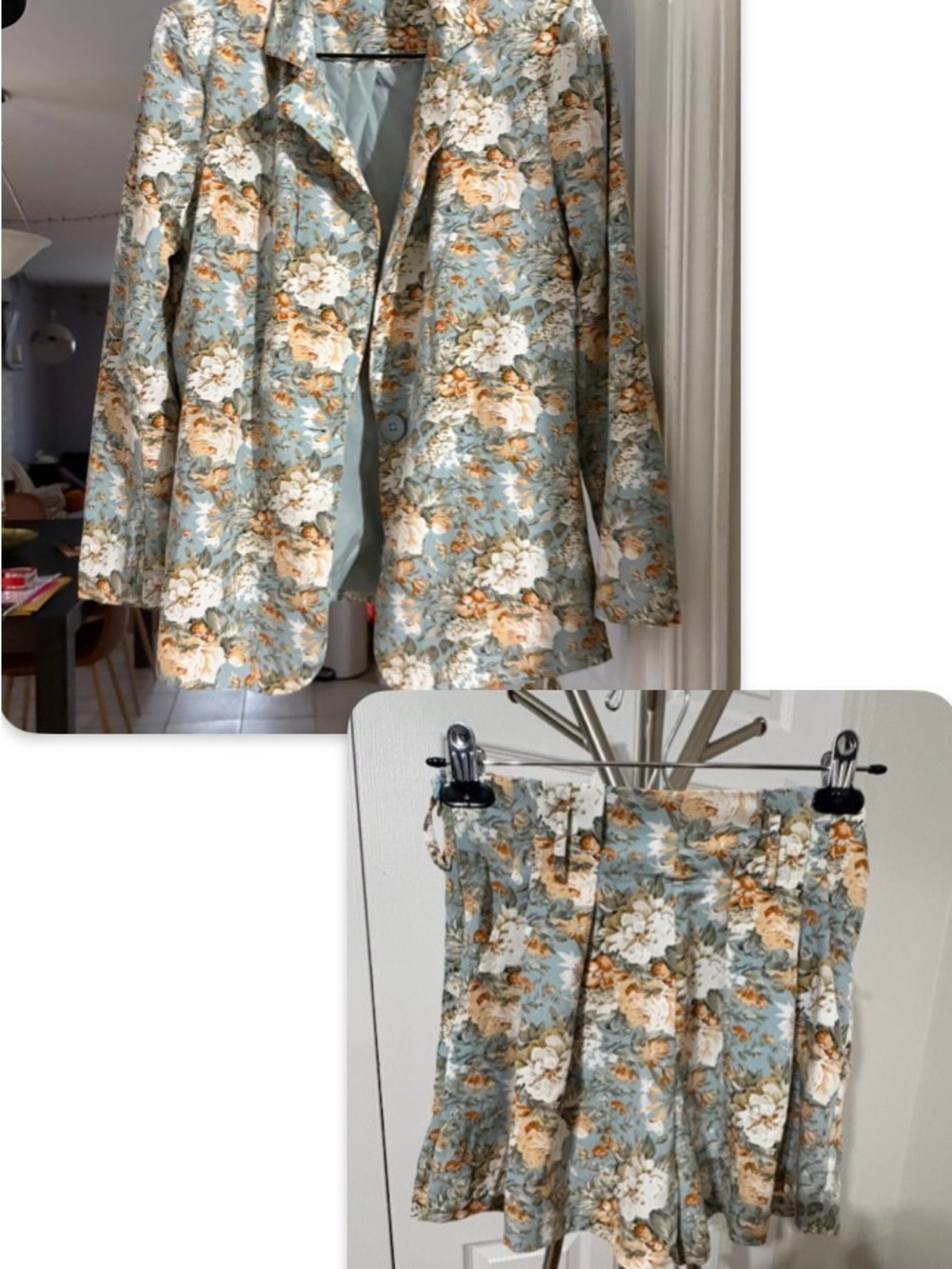 SHEIN Light Blue Floral Blazer & Skirt Set